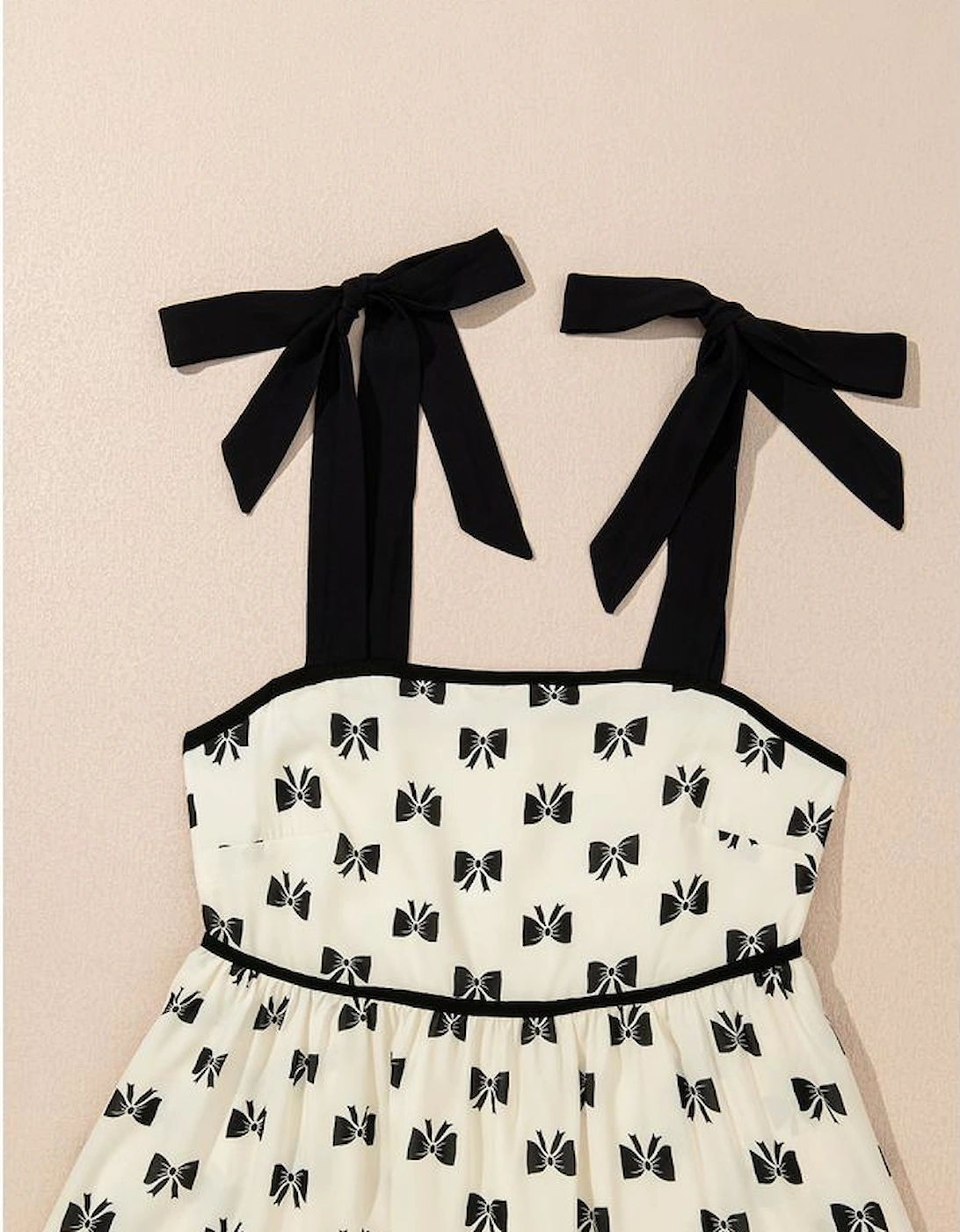 White Bow Knot Color Contrast Trim Knotted Shoulder Mini Dress