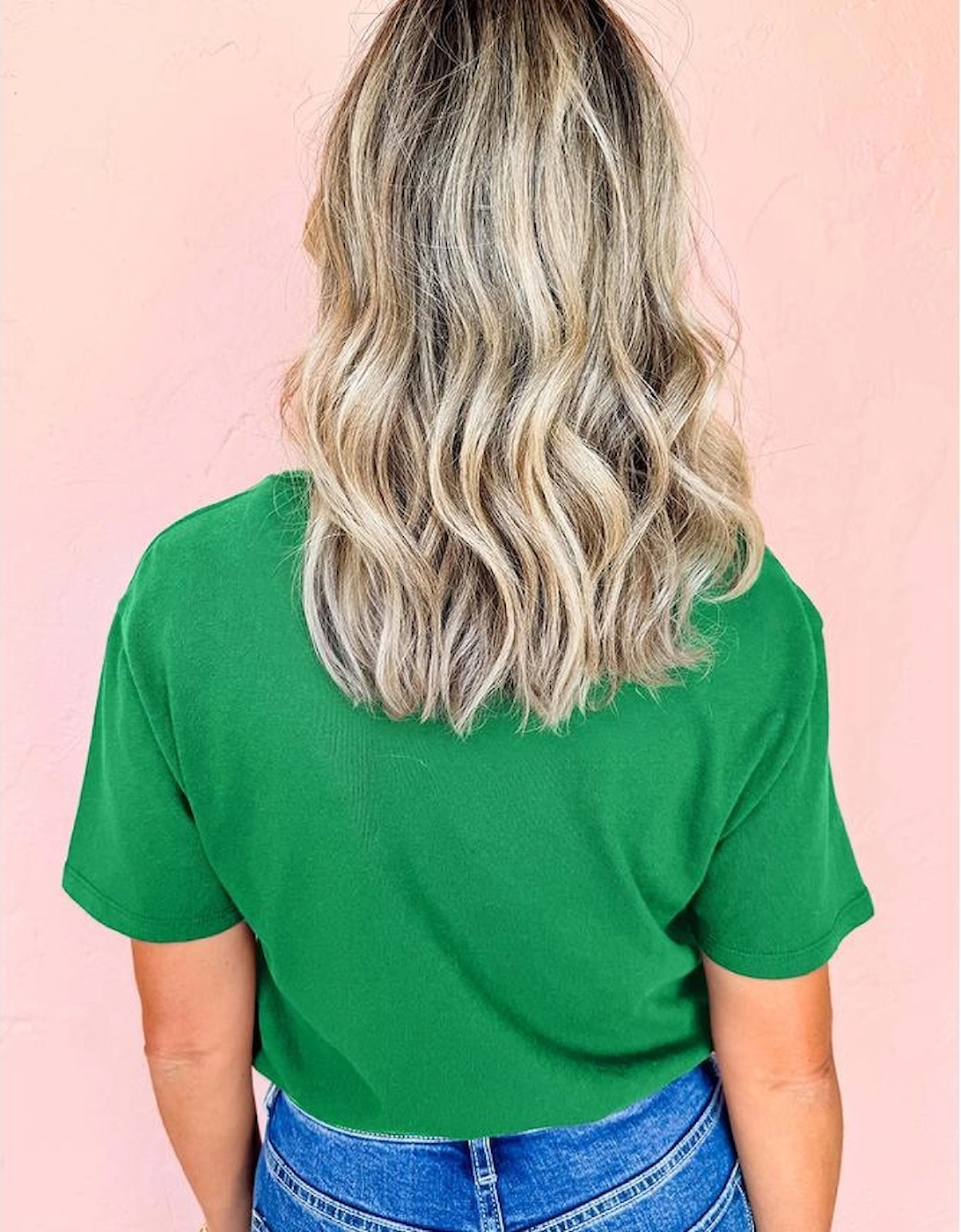 Bright Green Ceramic Rhinestone Lucky Clover Graphic Tee