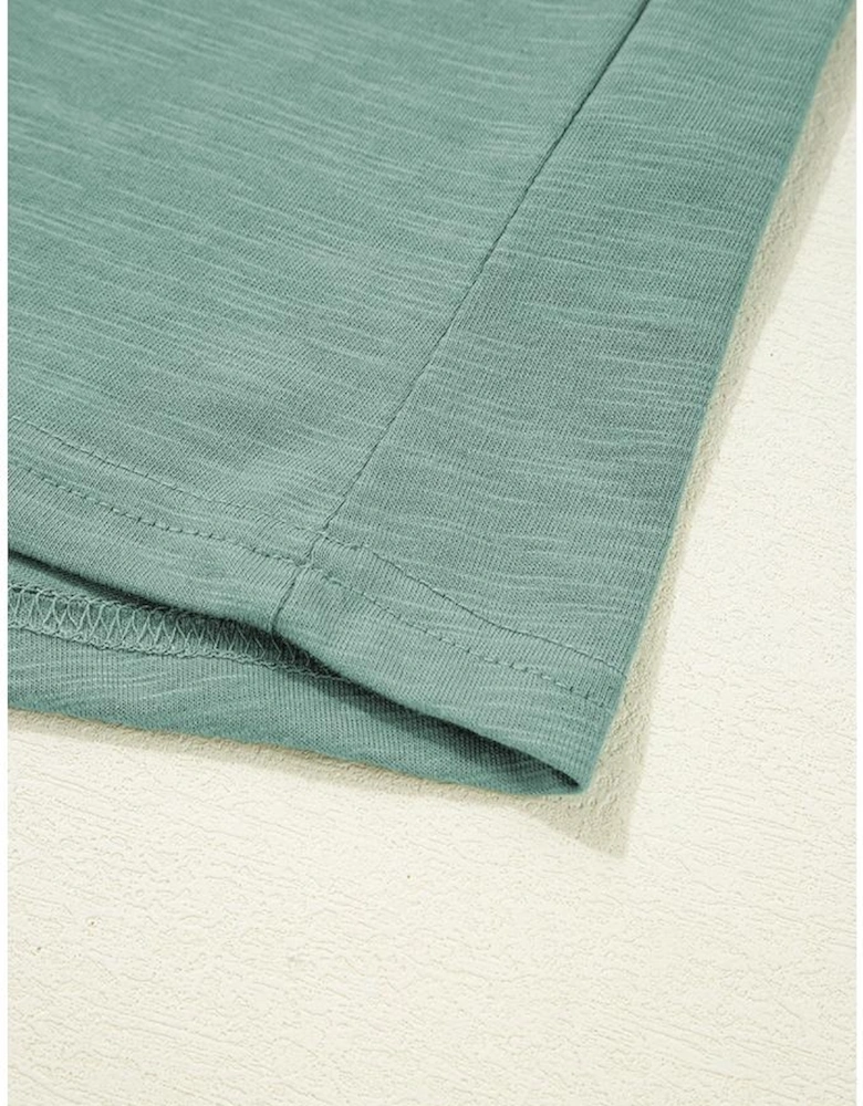 Mist Green Metallic Sheen Edge Scoop Neck Tank Top