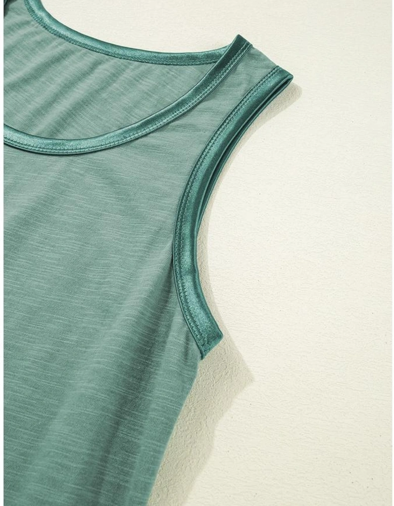 Mist Green Metallic Sheen Edge Scoop Neck Tank Top