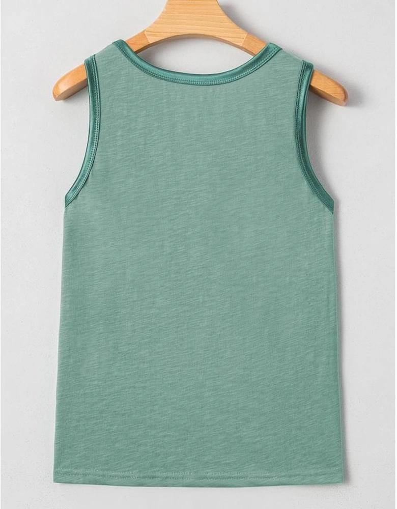 Mist Green Metallic Sheen Edge Scoop Neck Tank Top