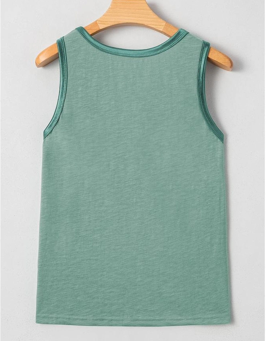 Mist Green Metallic Sheen Edge Scoop Neck Tank Top
