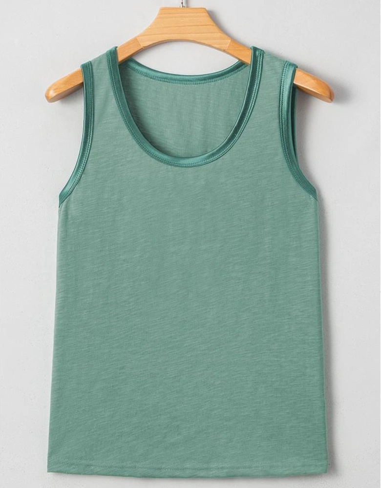 Mist Green Metallic Sheen Edge Scoop Neck Tank Top
