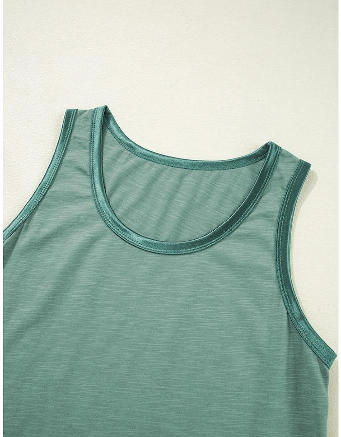 Mist Green Metallic Sheen Edge Scoop Neck Tank Top