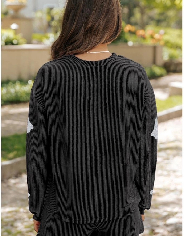 Carbon Grey Halloween Ghost Graphic Corded Pullover and Shorts Two Piece Set