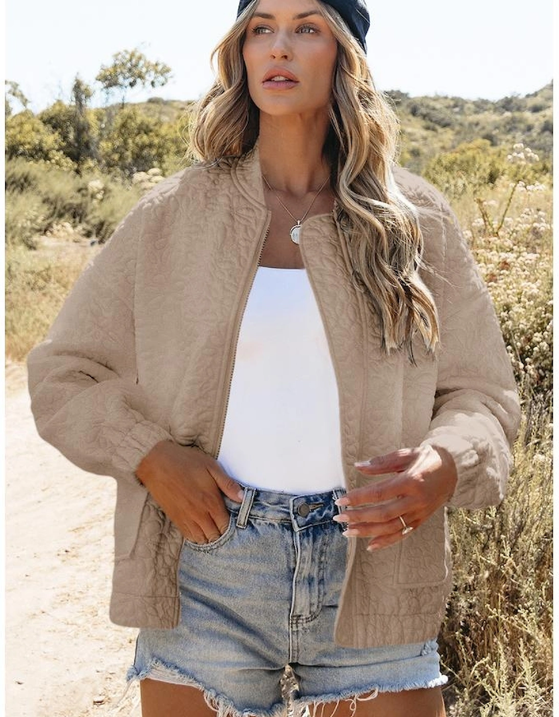 Light French Beige Floral Quilted Jacket