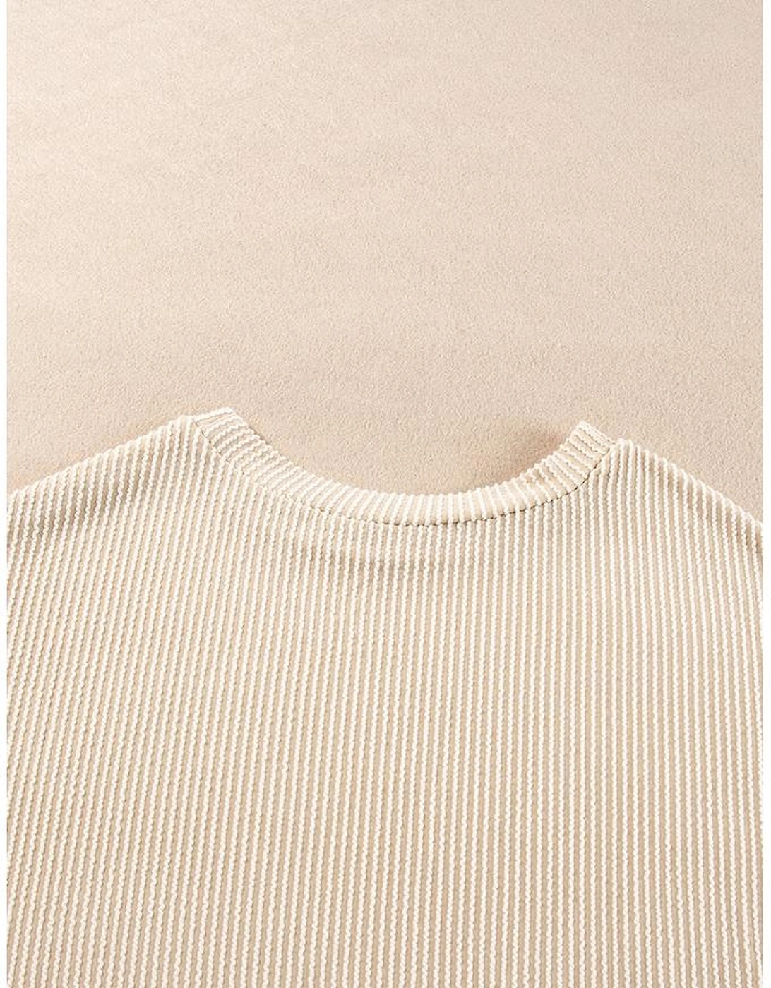 Parchment Corded Knit Long Sleeve Top and High Waist Shorts Set