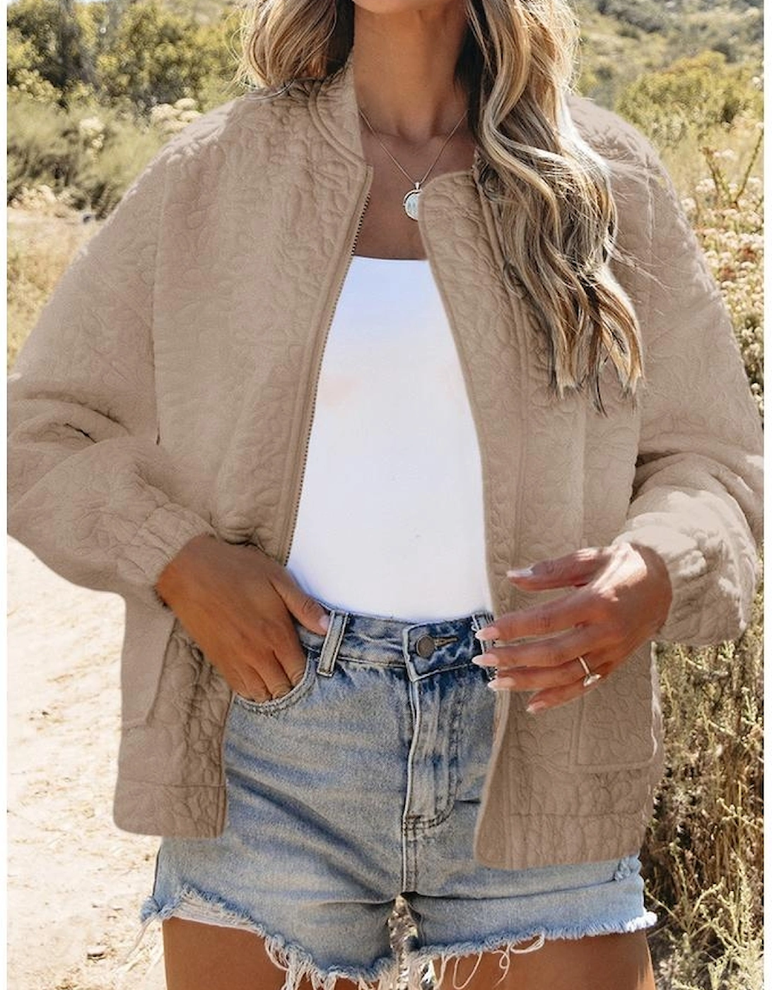 Light French Beige Floral Quilted Jacket, 16 of 15