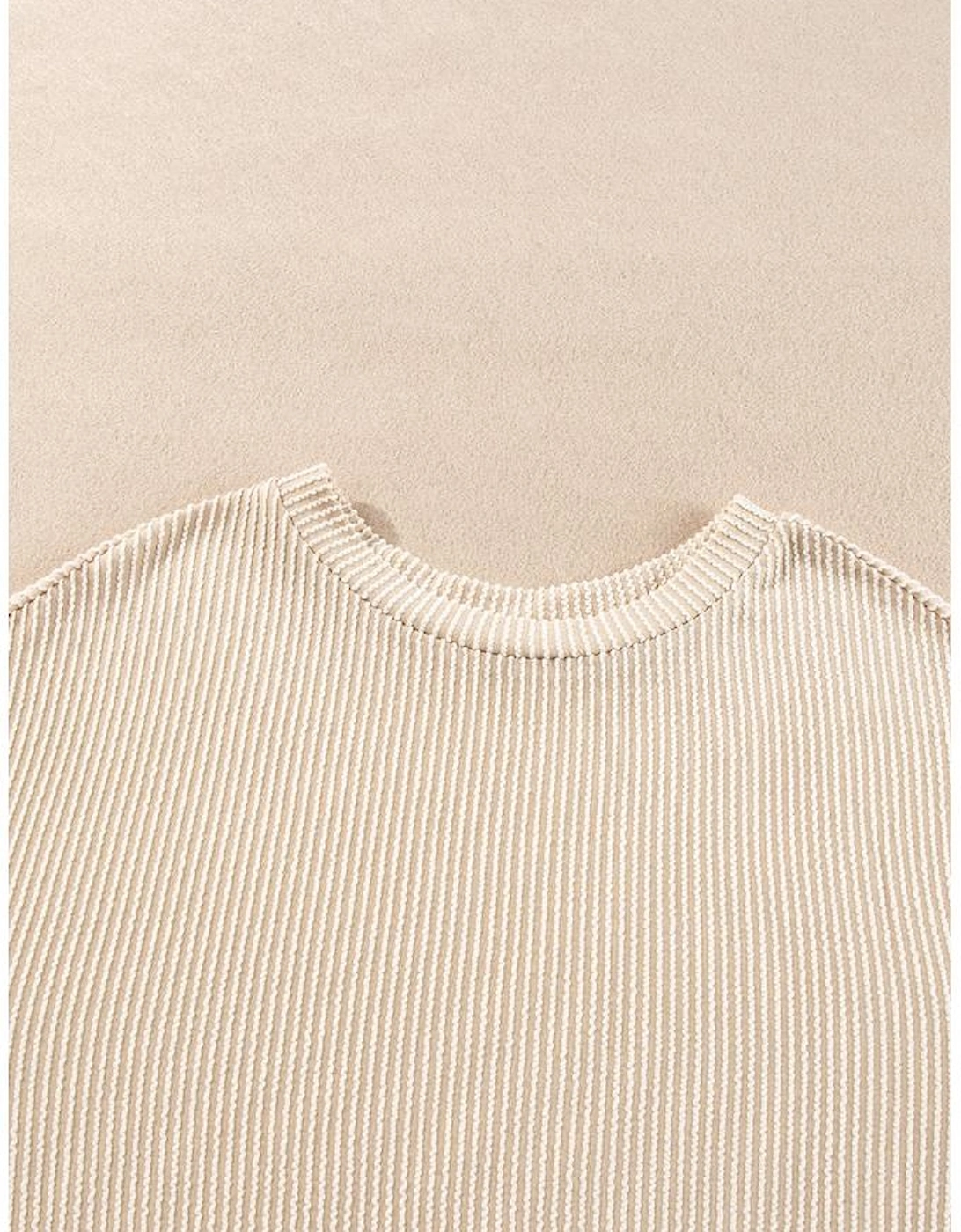 Parchment Corded Knit Long Sleeve Top and High Waist Shorts Set