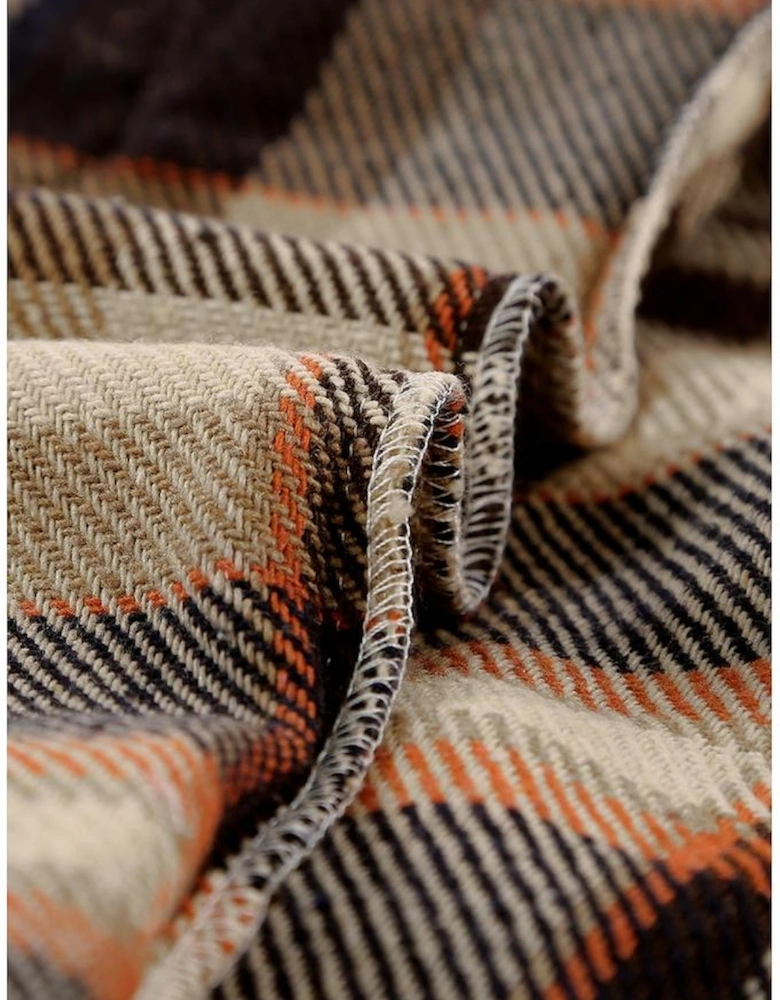 Orange Geometric Plaid Print Pocketed Shacket