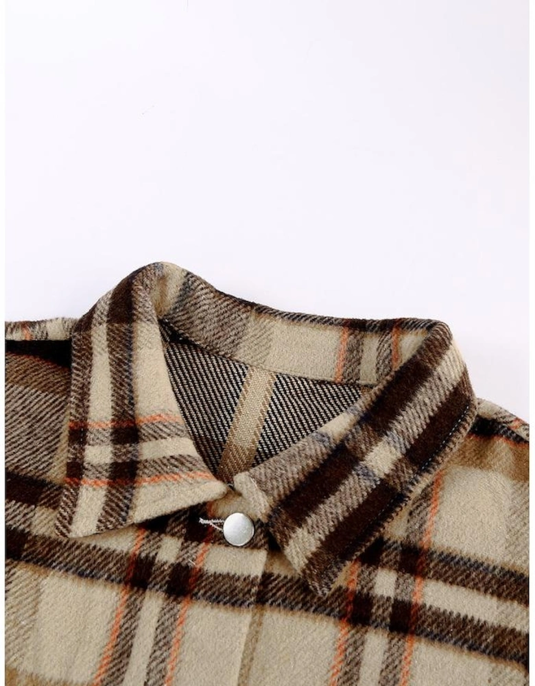 Orange Geometric Plaid Print Pocketed Shacket