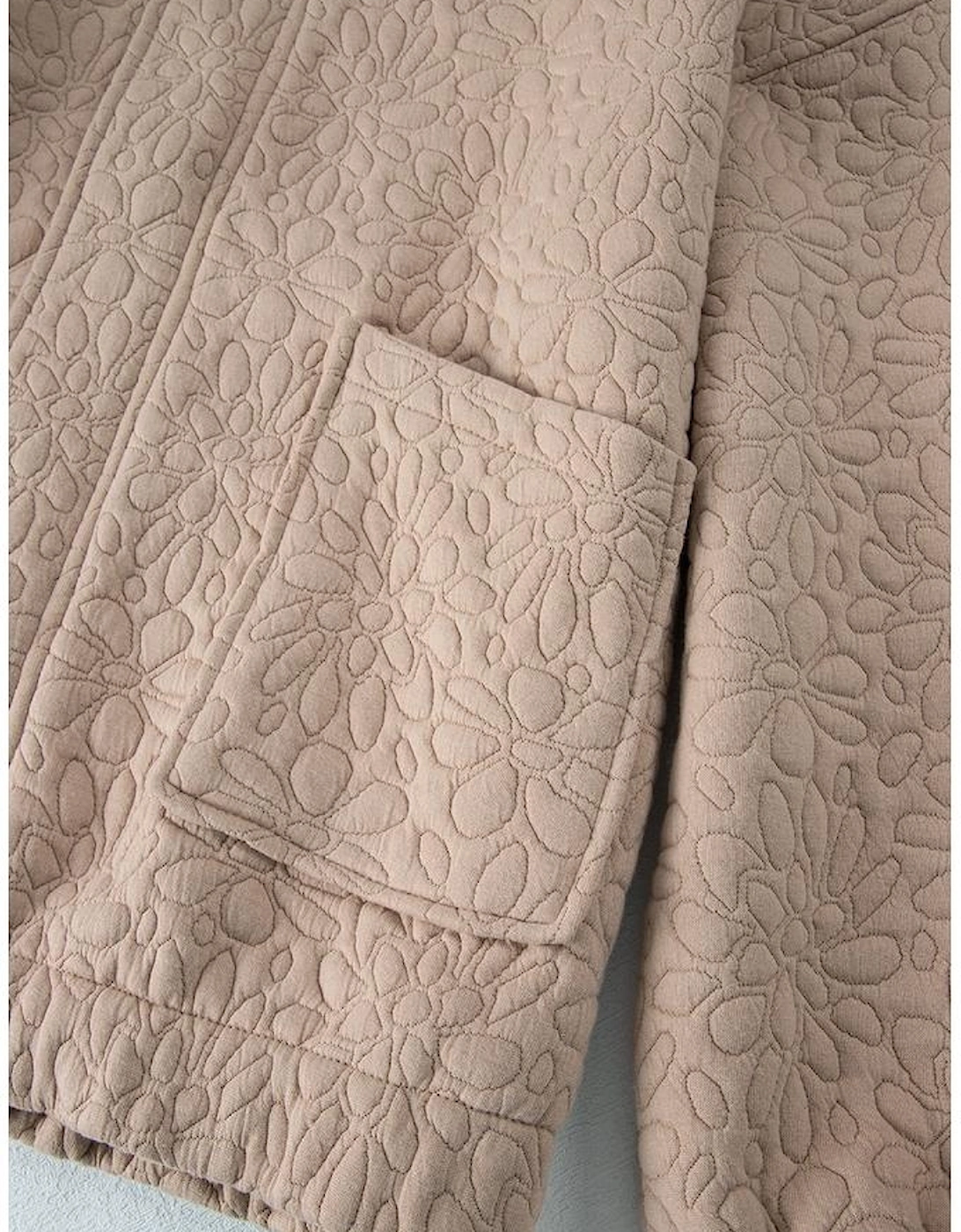 Light French Beige Floral Quilted Jacket