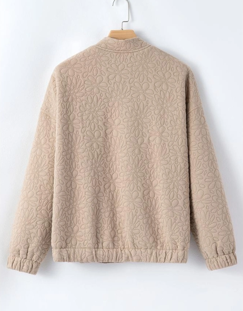 Light French Beige Floral Quilted Jacket