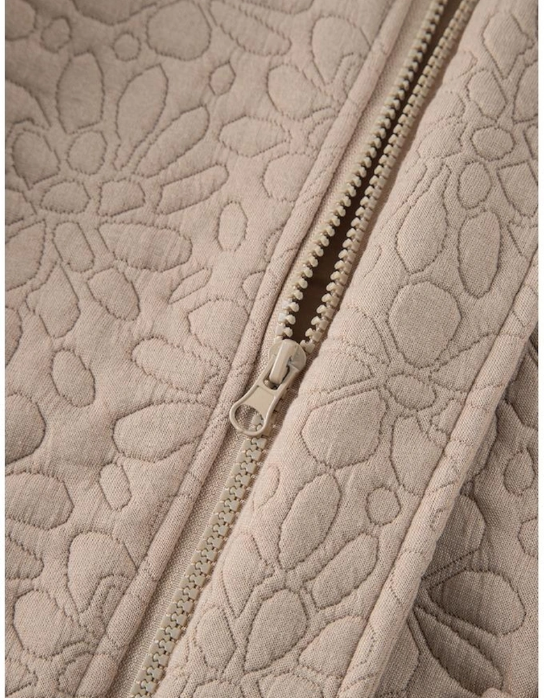 Light French Beige Floral Quilted Jacket