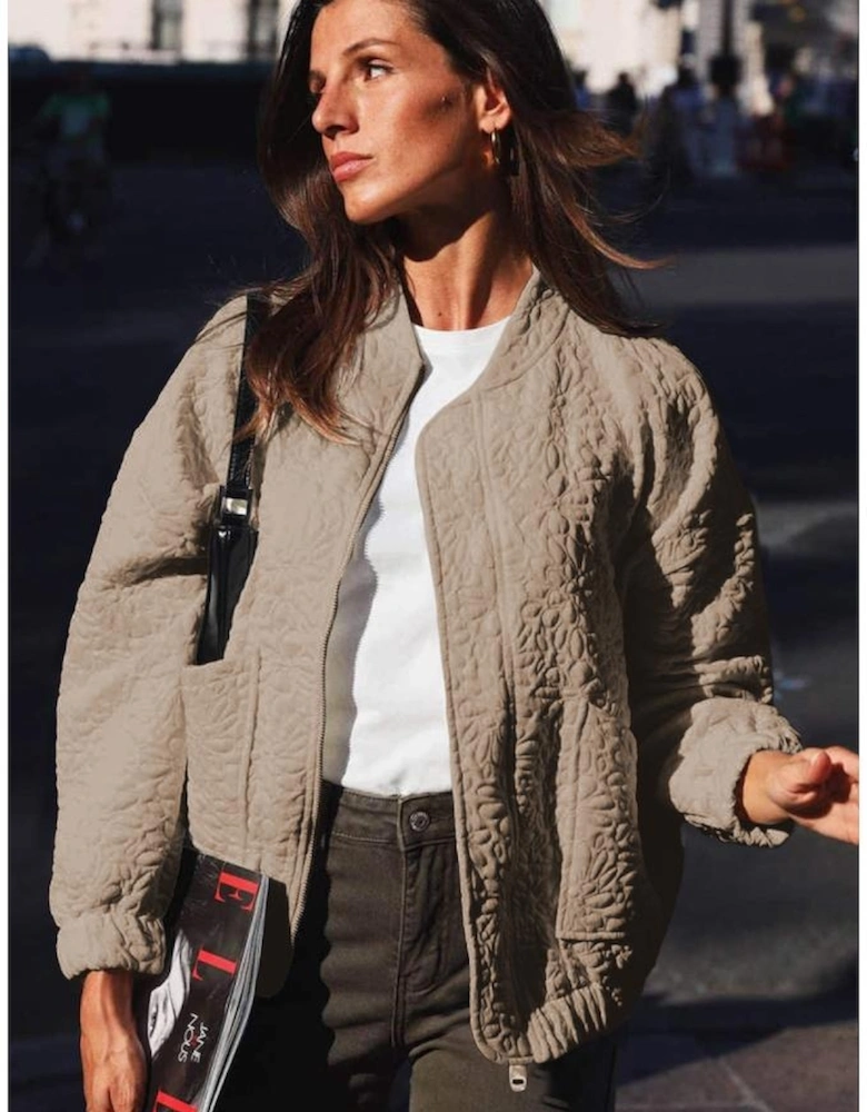 Light French Beige Floral Quilted Jacket