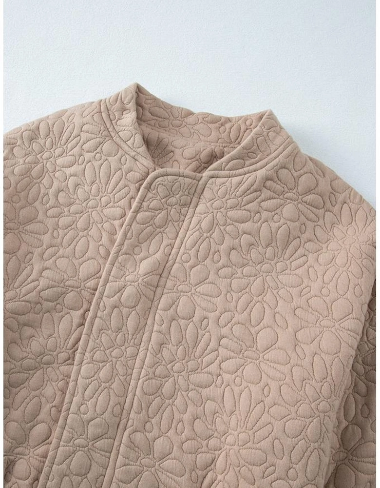 Light French Beige Floral Quilted Jacket