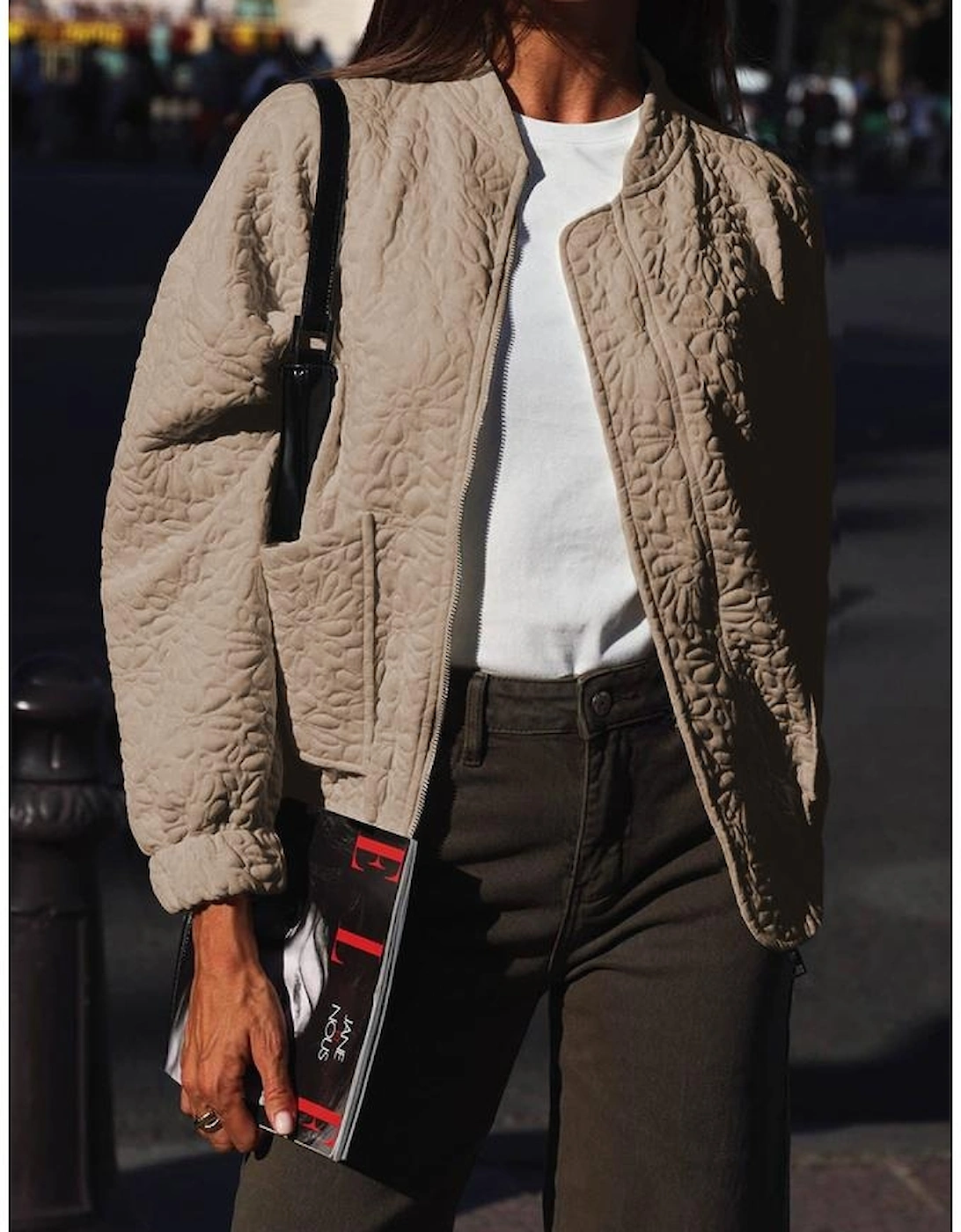 Light French Beige Floral Quilted Jacket