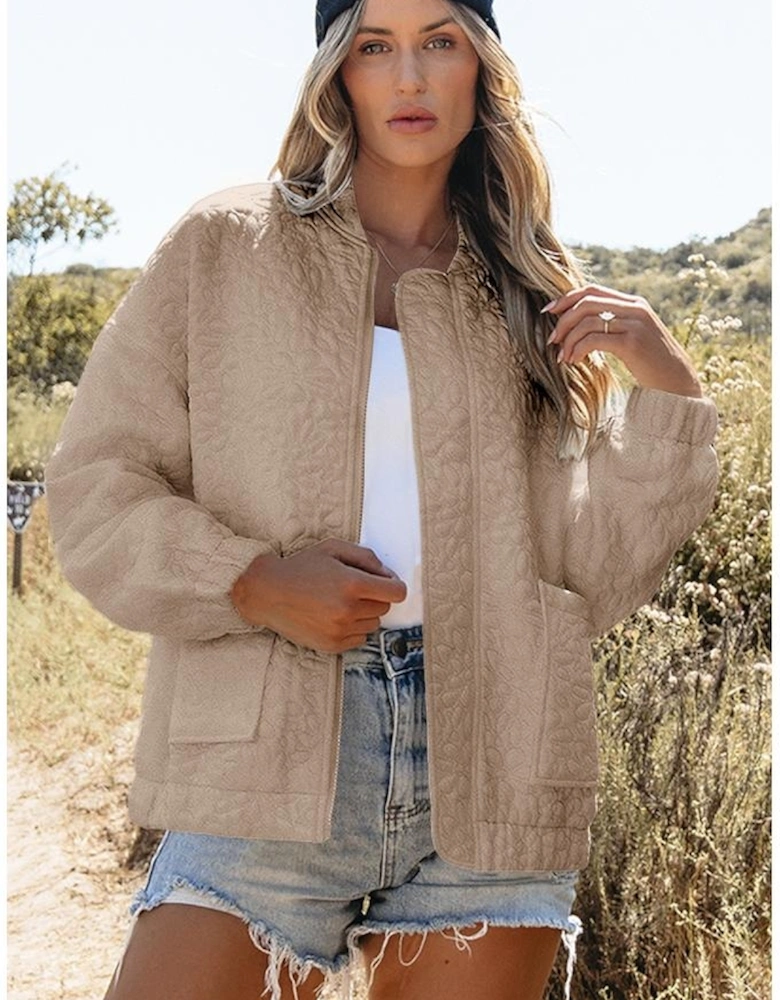 Light French Beige Floral Quilted Jacket