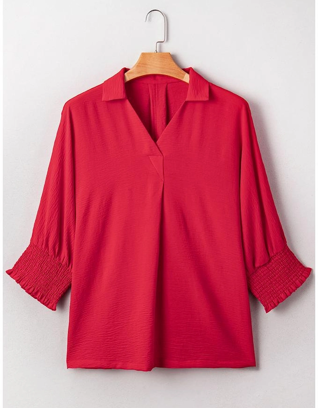 Fiery Red Plus Size Smocked Cuff Dolman Oversized Tunic Blouse, 9 of 8