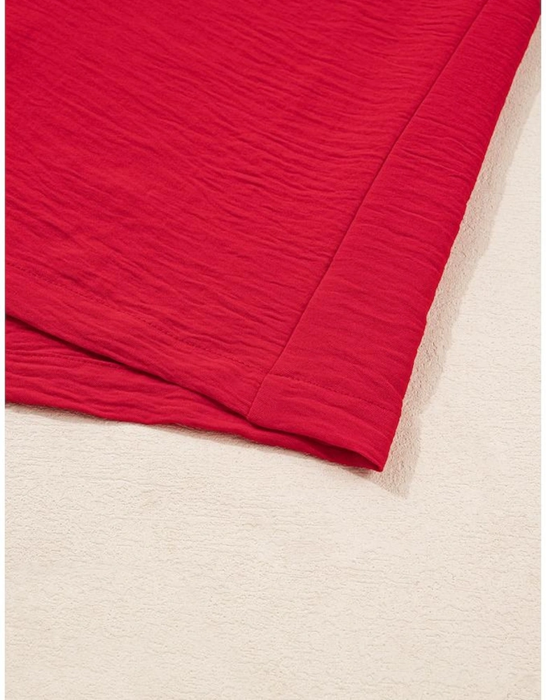 Fiery Red Plus Size Smocked Cuff Dolman Oversized Tunic Blouse