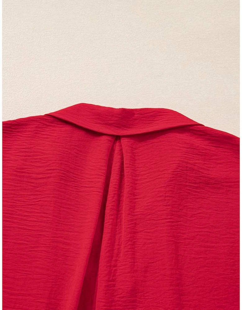 Fiery Red Plus Size Smocked Cuff Dolman Oversized Tunic Blouse