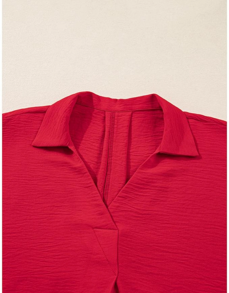 Fiery Red Plus Size Smocked Cuff Dolman Oversized Tunic Blouse