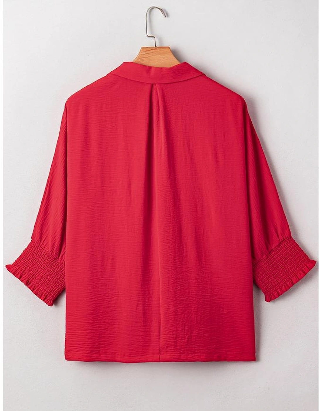 Fiery Red Plus Size Smocked Cuff Dolman Oversized Tunic Blouse