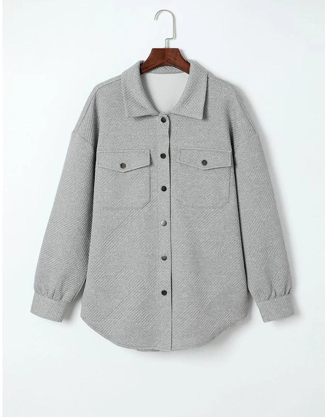 Gray Solid Textured Flap Pocket Buttoned Shacket