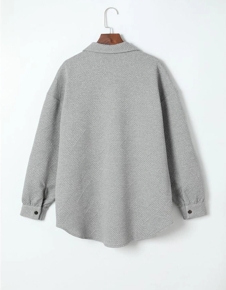 Gray Solid Textured Flap Pocket Buttoned Shacket