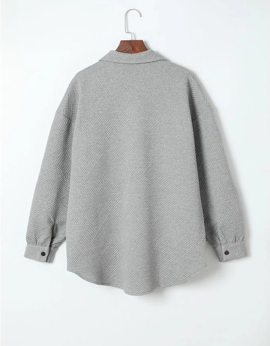 Gray Solid Textured Flap Pocket Buttoned Shacket