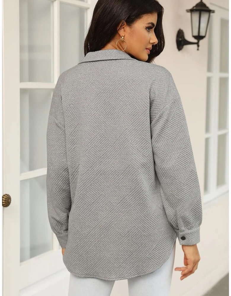 Gray Solid Textured Flap Pocket Buttoned Shacket