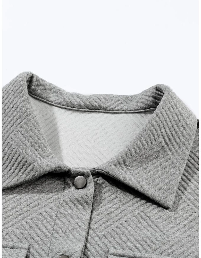 Gray Solid Textured Flap Pocket Buttoned Shacket