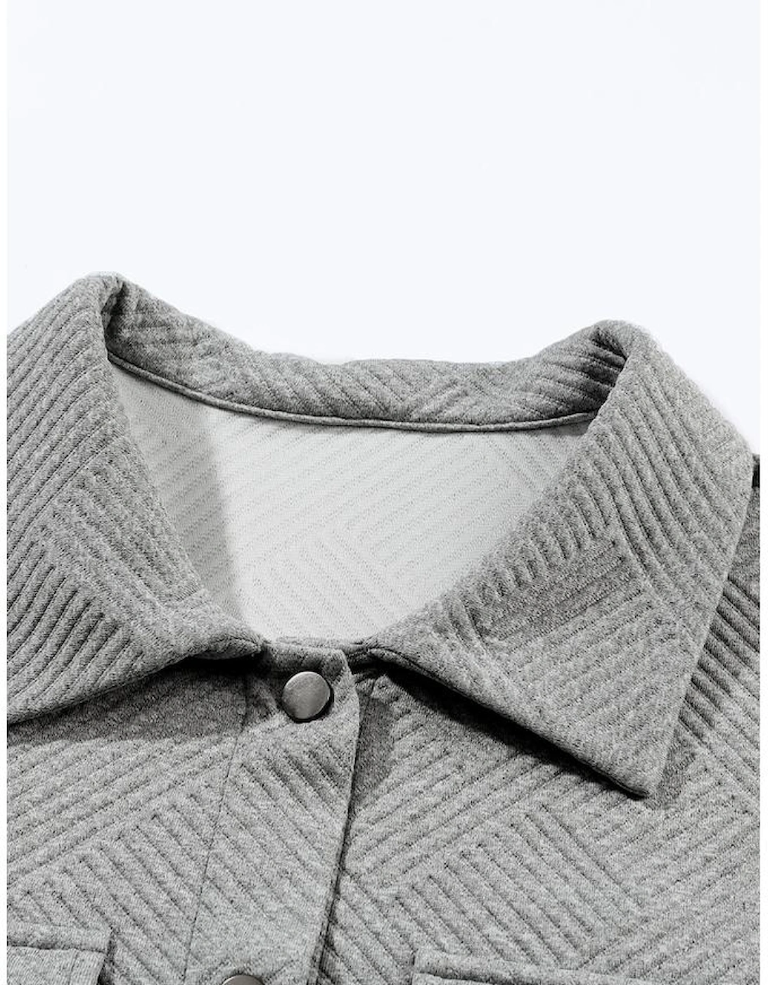Gray Solid Textured Flap Pocket Buttoned Shacket