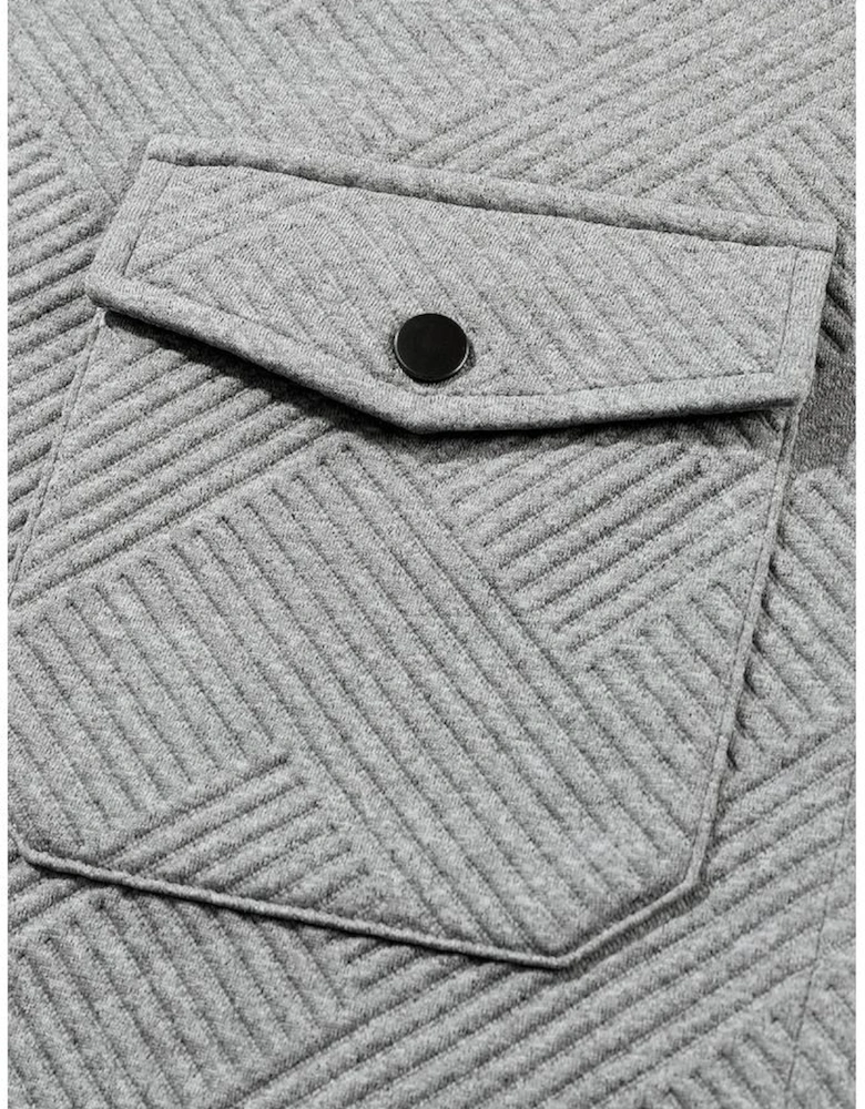 Gray Solid Textured Flap Pocket Buttoned Shacket