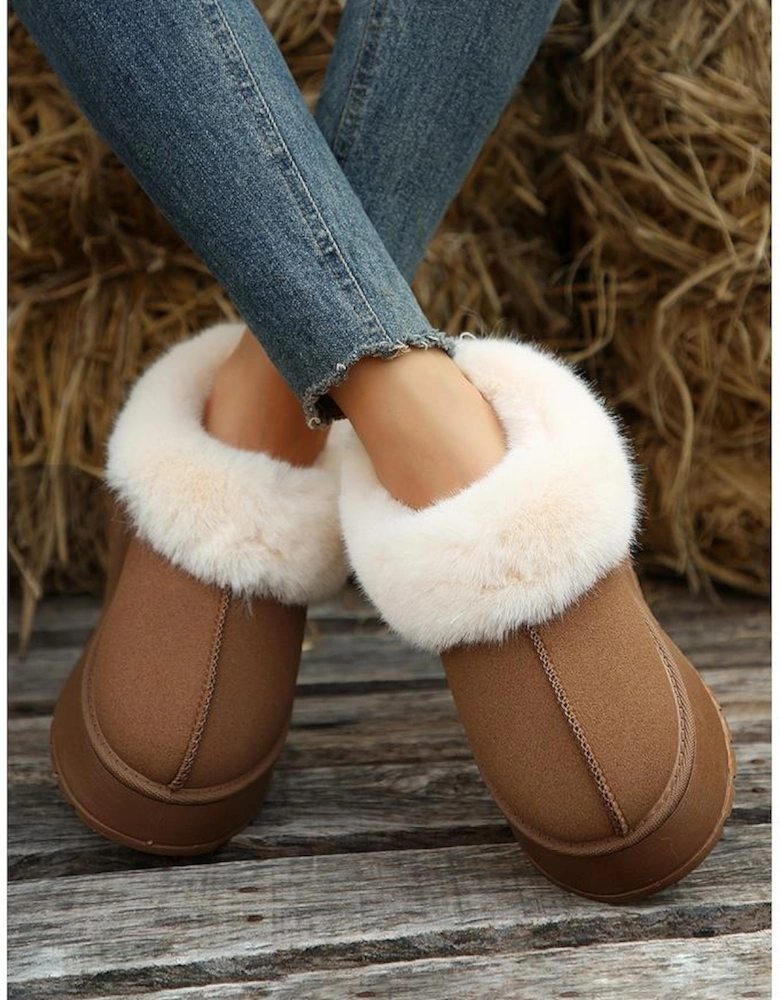 Chestnut Plush Suede Trim Thick Sole Flat Snow Boots