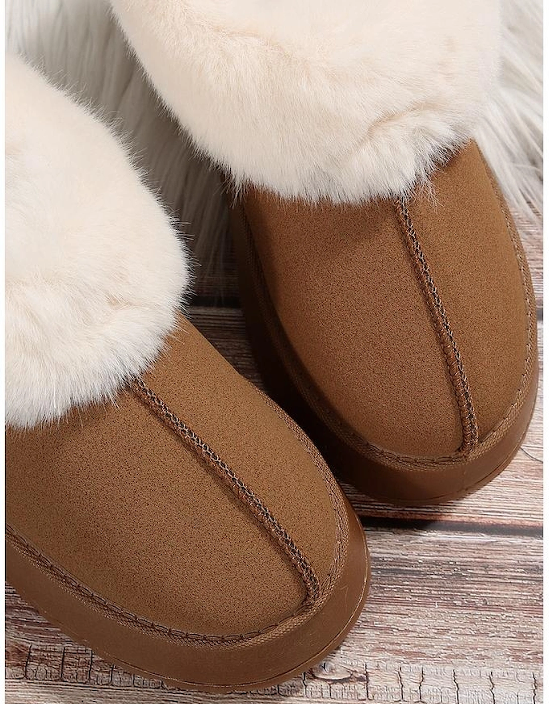 Chestnut Plush Suede Trim Thick Sole Flat Snow Boots
