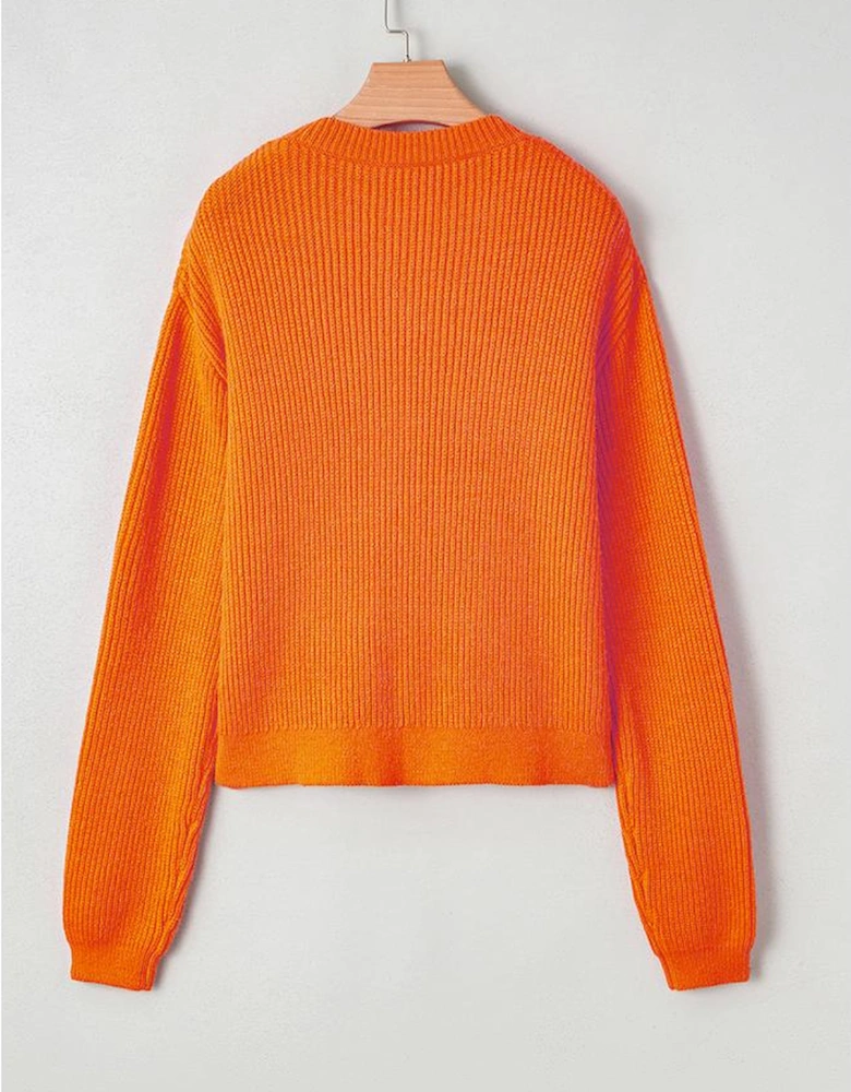 Vitality Orange Thankful for my queens Ribbed Knit Drop Shoulder Graphic Sweater