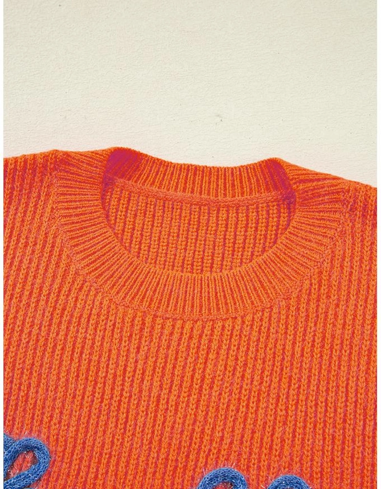 Vitality Orange Thankful for my queens Ribbed Knit Drop Shoulder Graphic Sweater