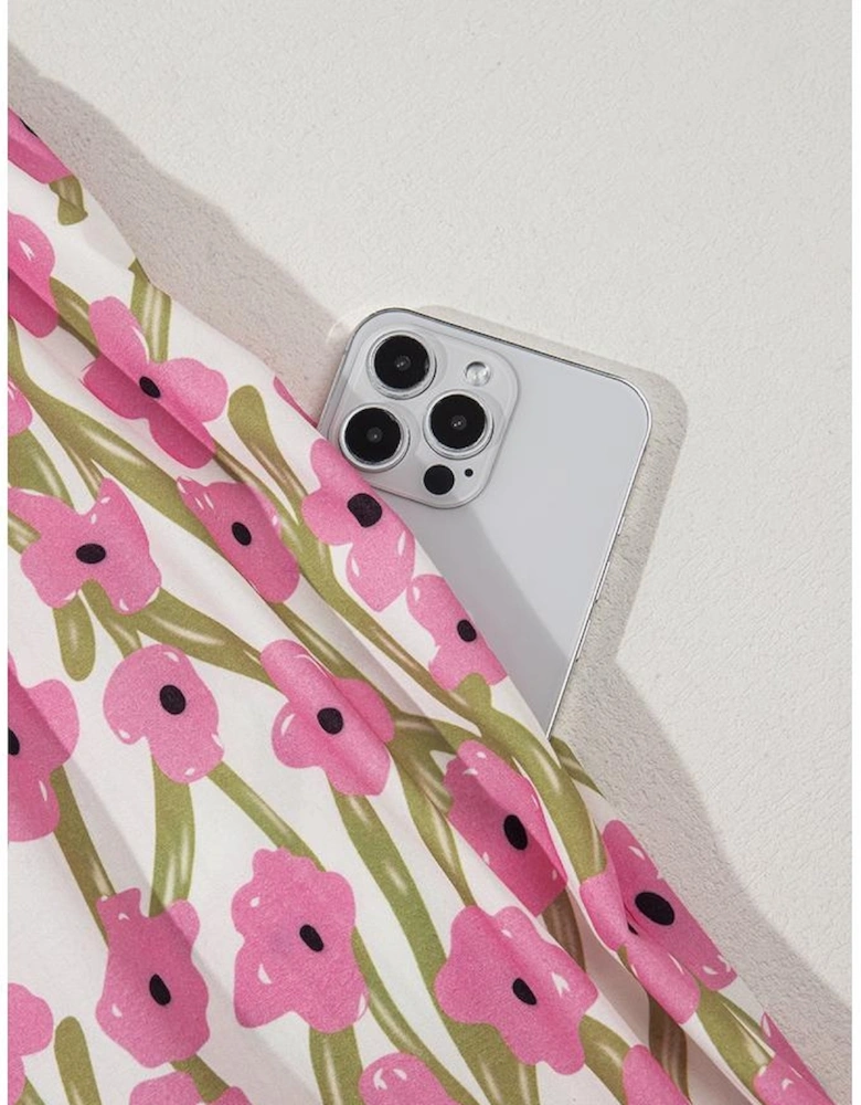 Pink Plus Size Ruffle Trim Square Neck High Waist Floral Maxi Dress