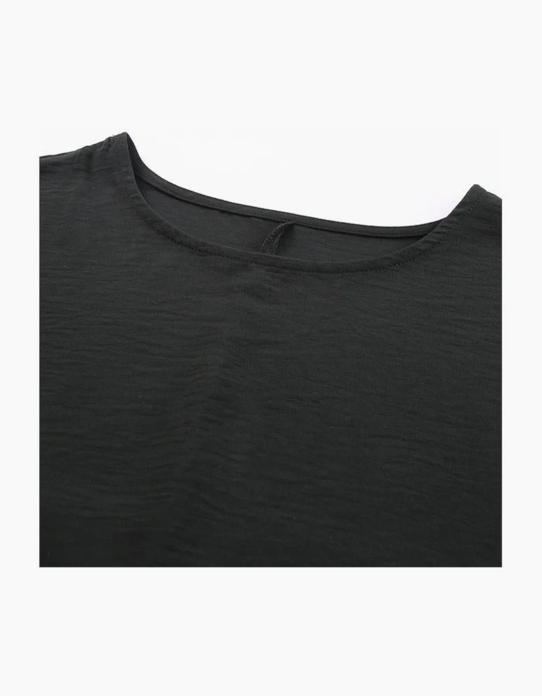 Black Smocked Wrist Shift Top