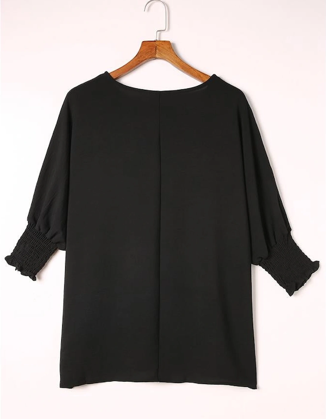 Black Smocked Wrist Shift Top