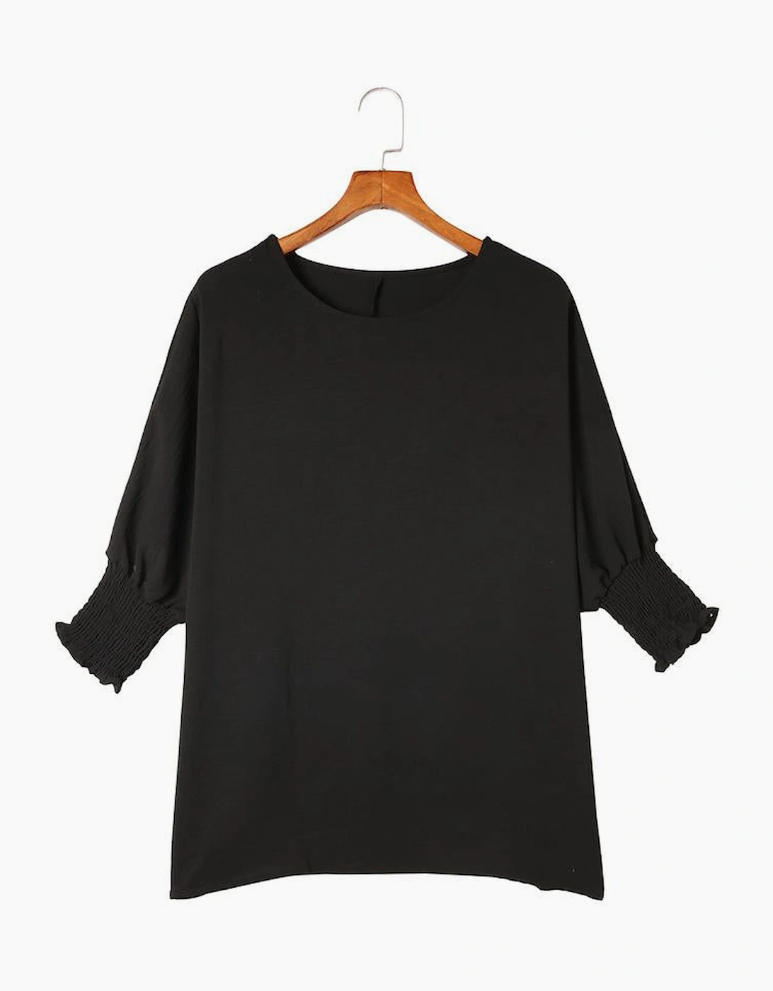 Black Smocked Wrist Shift Top