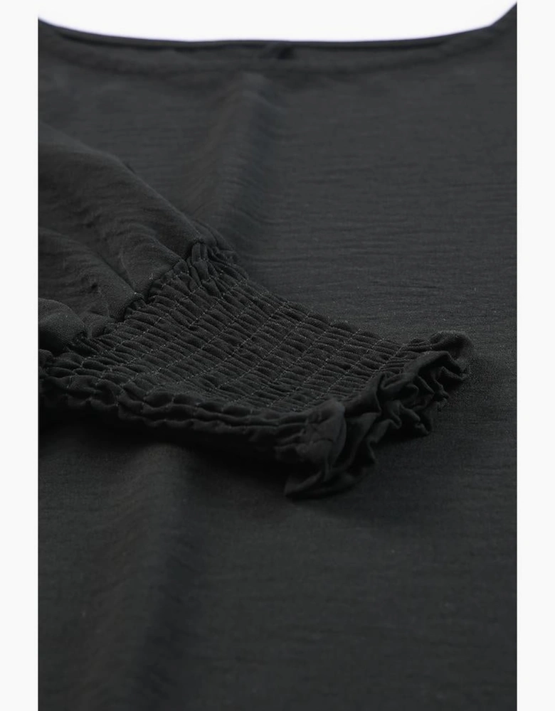 Black Smocked Wrist Shift Top