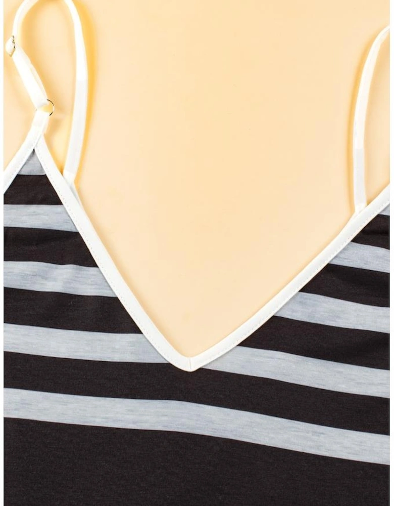 Multicolour Mixed Stripes Spaghetti Straps V Neck Maxi Dress