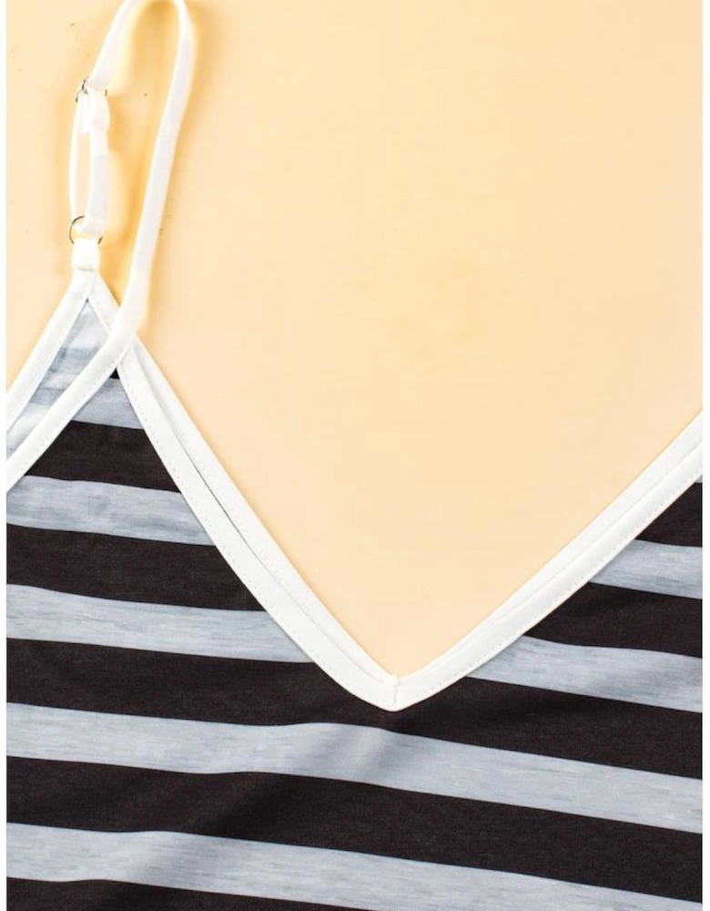 Multicolour Mixed Stripes Spaghetti Straps V Neck Maxi Dress