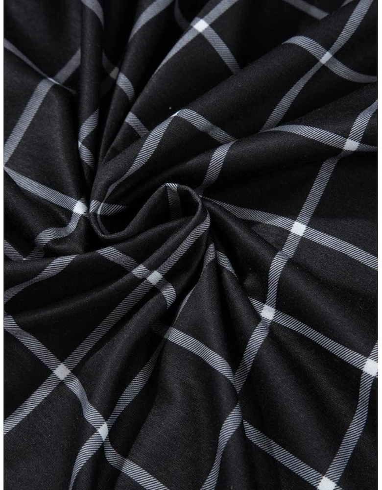 Black Plaid Colorblock Edge Open Cardigan with Pocket