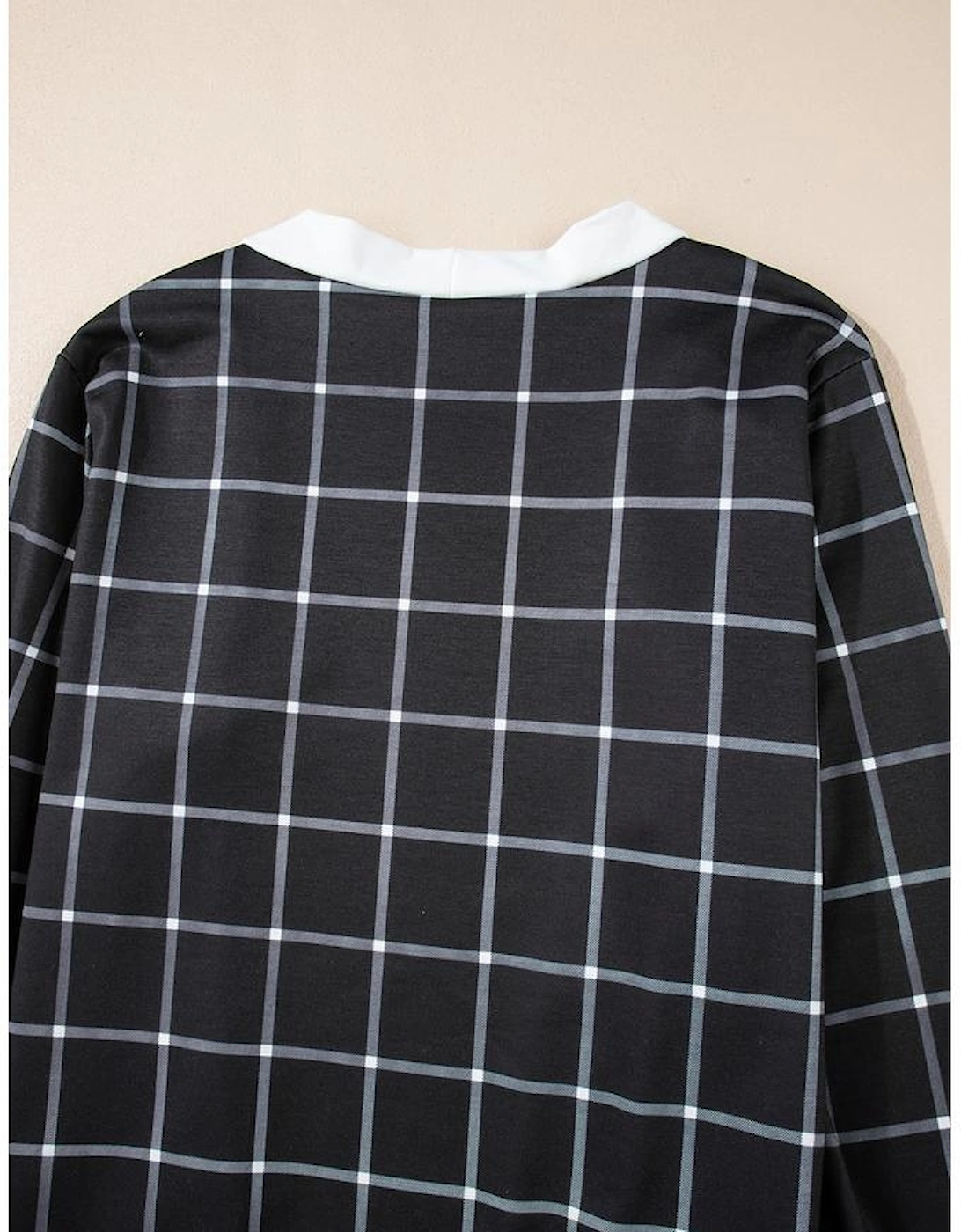 Black Plaid Colorblock Edge Open Cardigan with Pocket