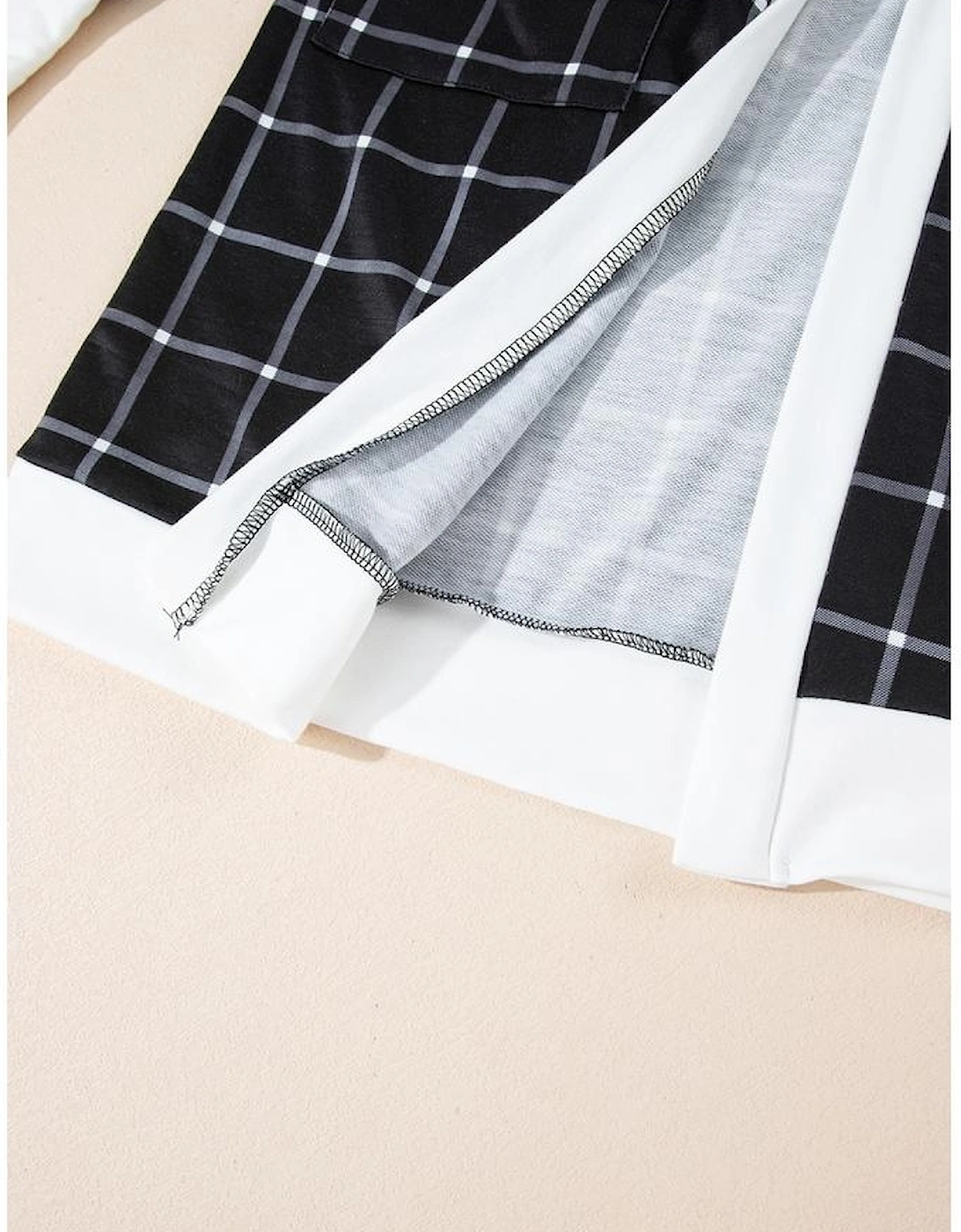 Black Plaid Colorblock Edge Open Cardigan with Pocket