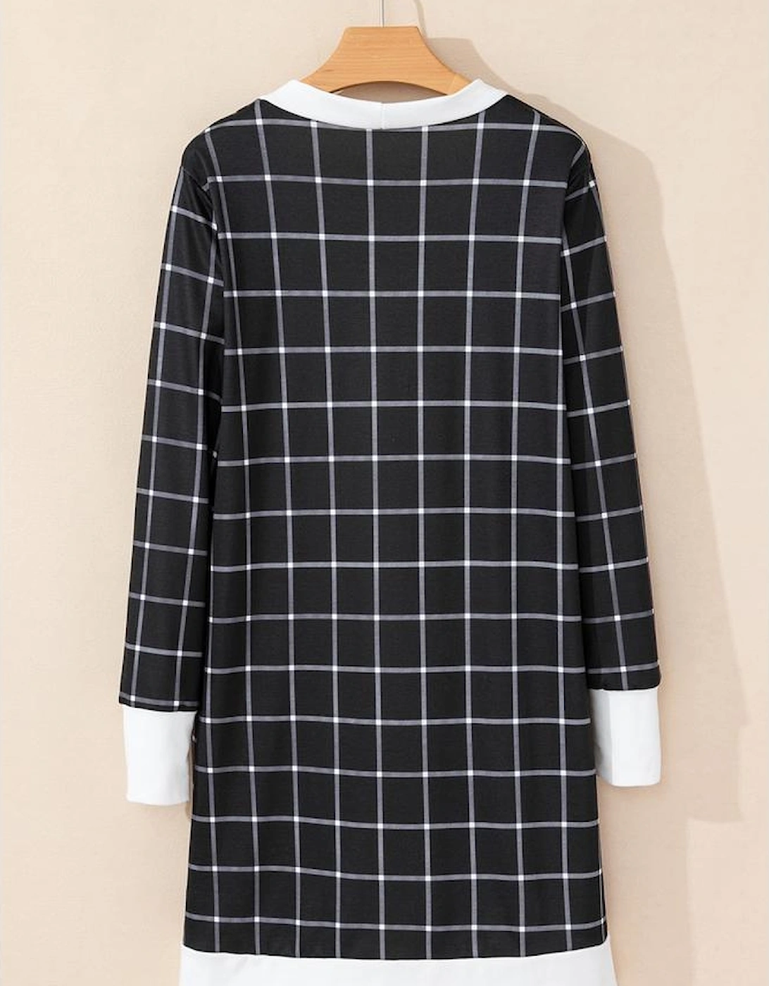 Black Plaid Colorblock Edge Open Cardigan with Pocket
