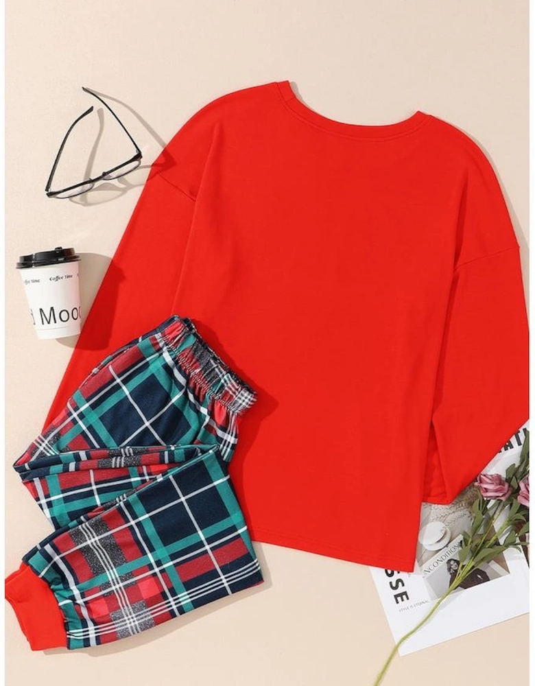 Multicolor ALL IS BRIGHT Graphic Christmas Plaid Pajamas Set